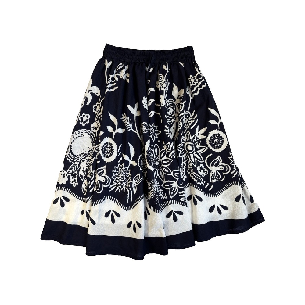 J. Gee Juniors Large Navy Blue‎ White Cotton Midi Skirt Cottagecore BOHO Spring